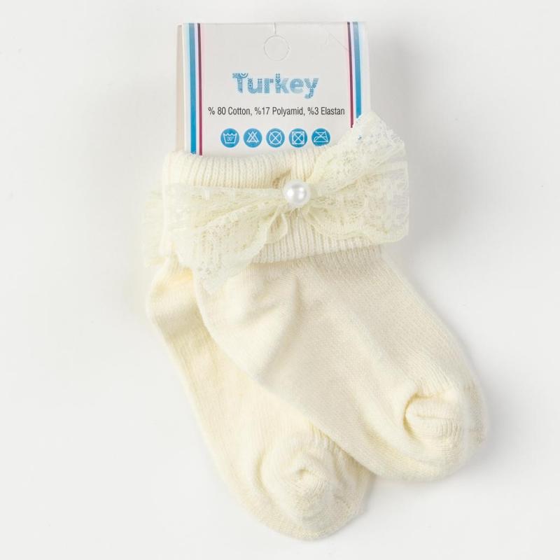 baby socks For a girl with a ribbon  Findikbebe  Beige
