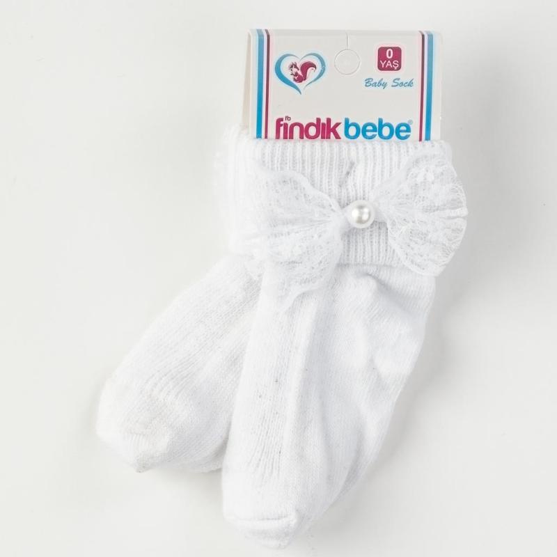 Бебешки чорапки  момиче с панделка Findikbebe Бели