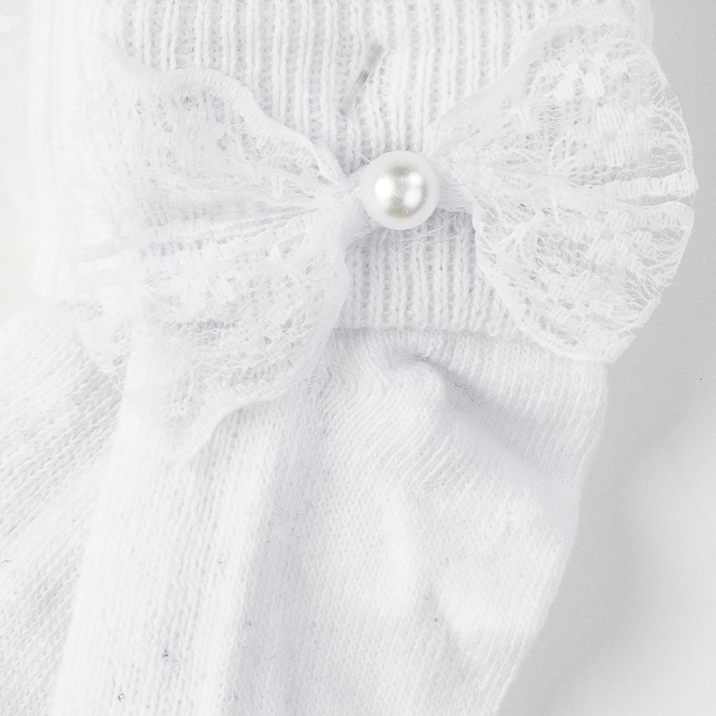 Бебешки чорапки за момиче с панделка Findikbebe Бели