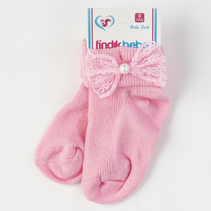 Бебешки чорапки  момиче с панделка Findikbebe Розови