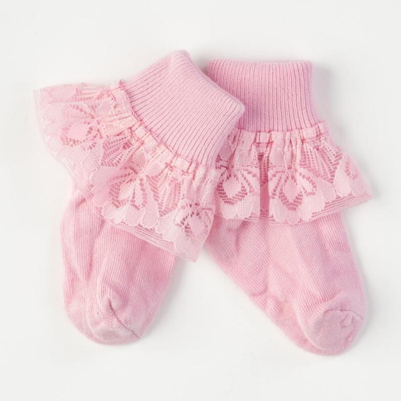 Бебешки чорапки  момиче с дантела Talha Розови