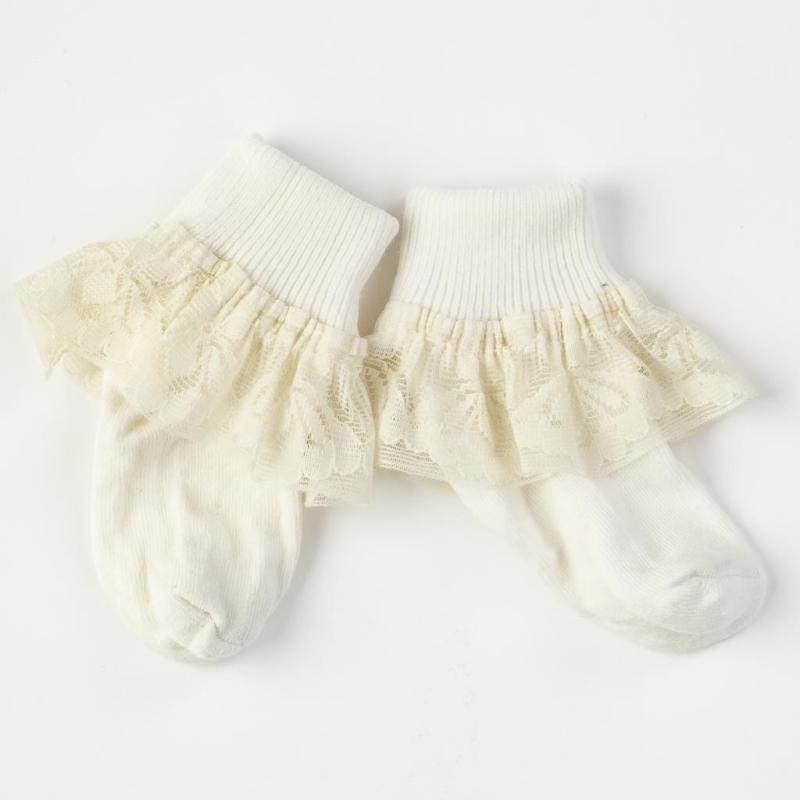 Бебешки чорапки  момиче с дантела Talha Екрю