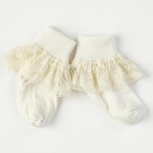 Бебешки чорапки за момиче с дантела Talha Екрю