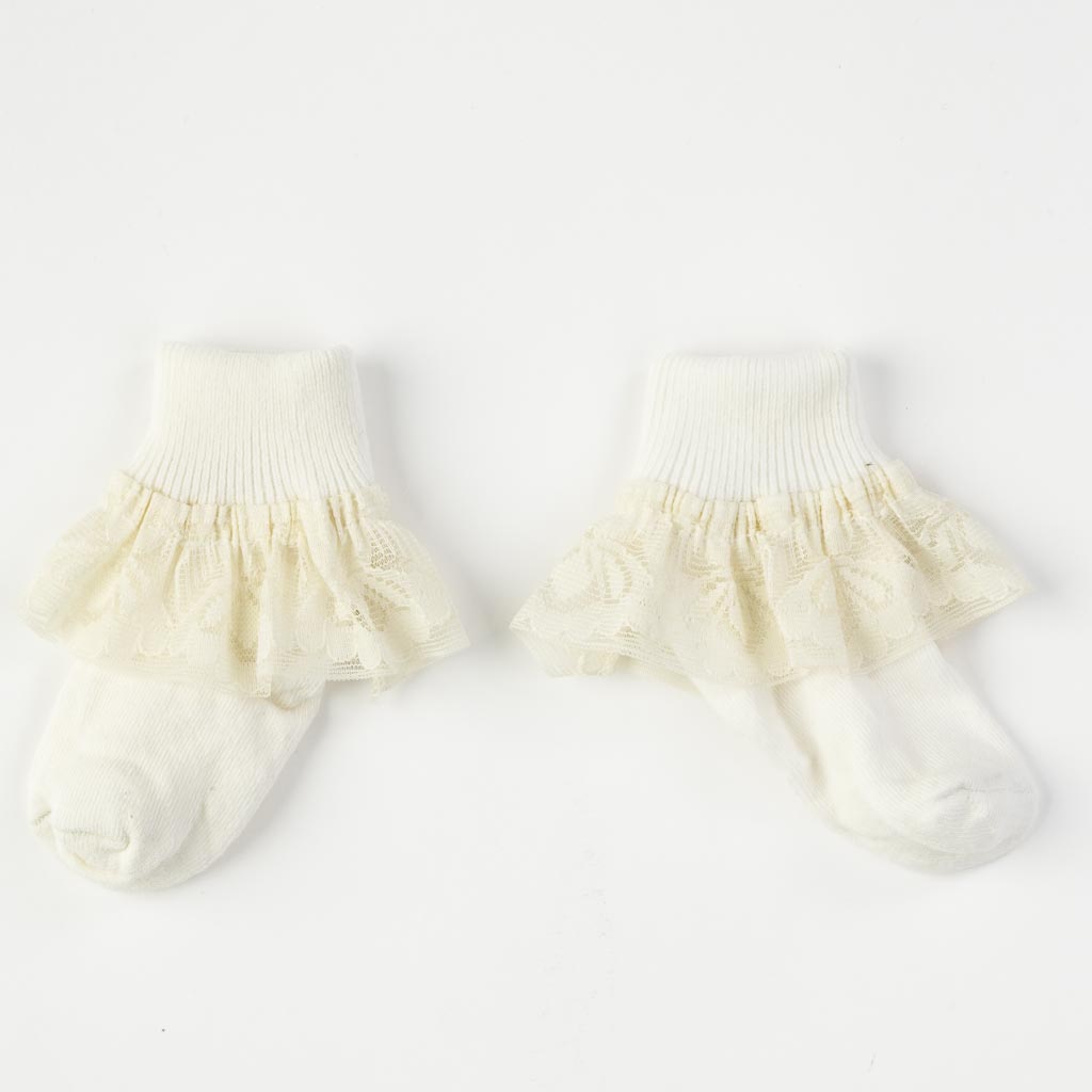 Бебешки чорапки за момиче с дантела Talha Екрю