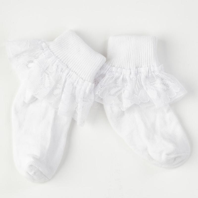 Бебешки чорапки  момиче с дантела Talha Бели