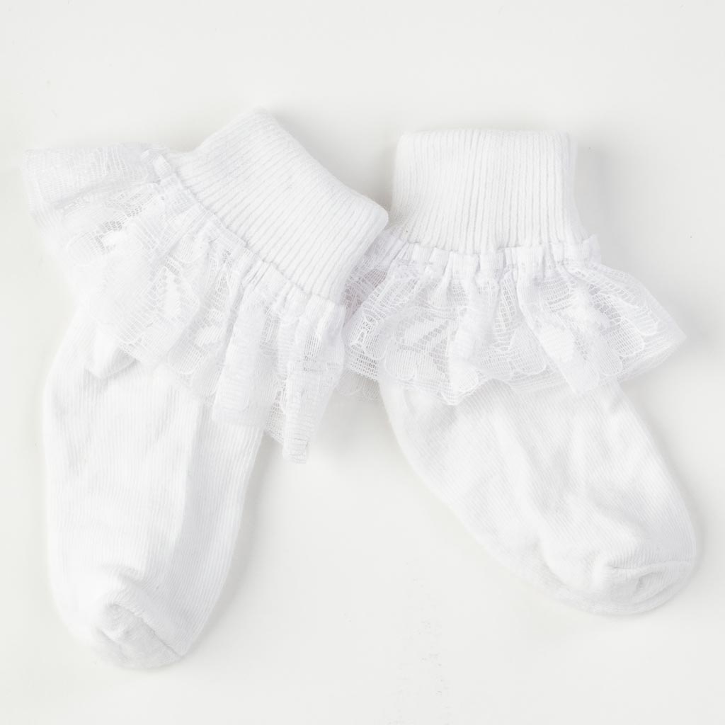 Бебешки чорапки за момиче с дантела Talha Бели