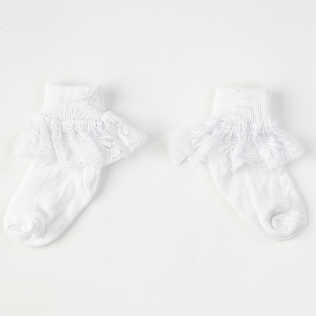 Бебешки чорапки за момиче с дантела Talha Бели