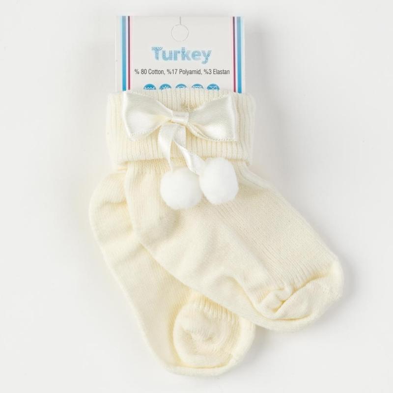 baby socks For a girl  Findikbebe   Cherry  Ecru