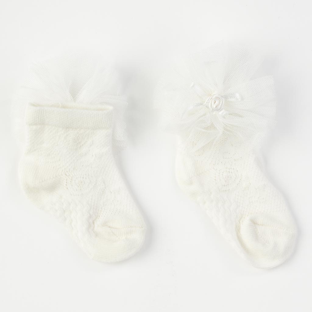 Бебешки чорапки  Για Κορίτσι  с панделки   JW Baby colection    Екрю