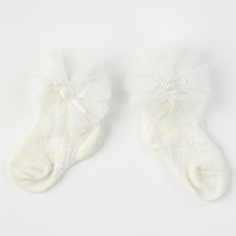 Бебешки чорапки  момиче с панделки JW Baby colection  Екрю