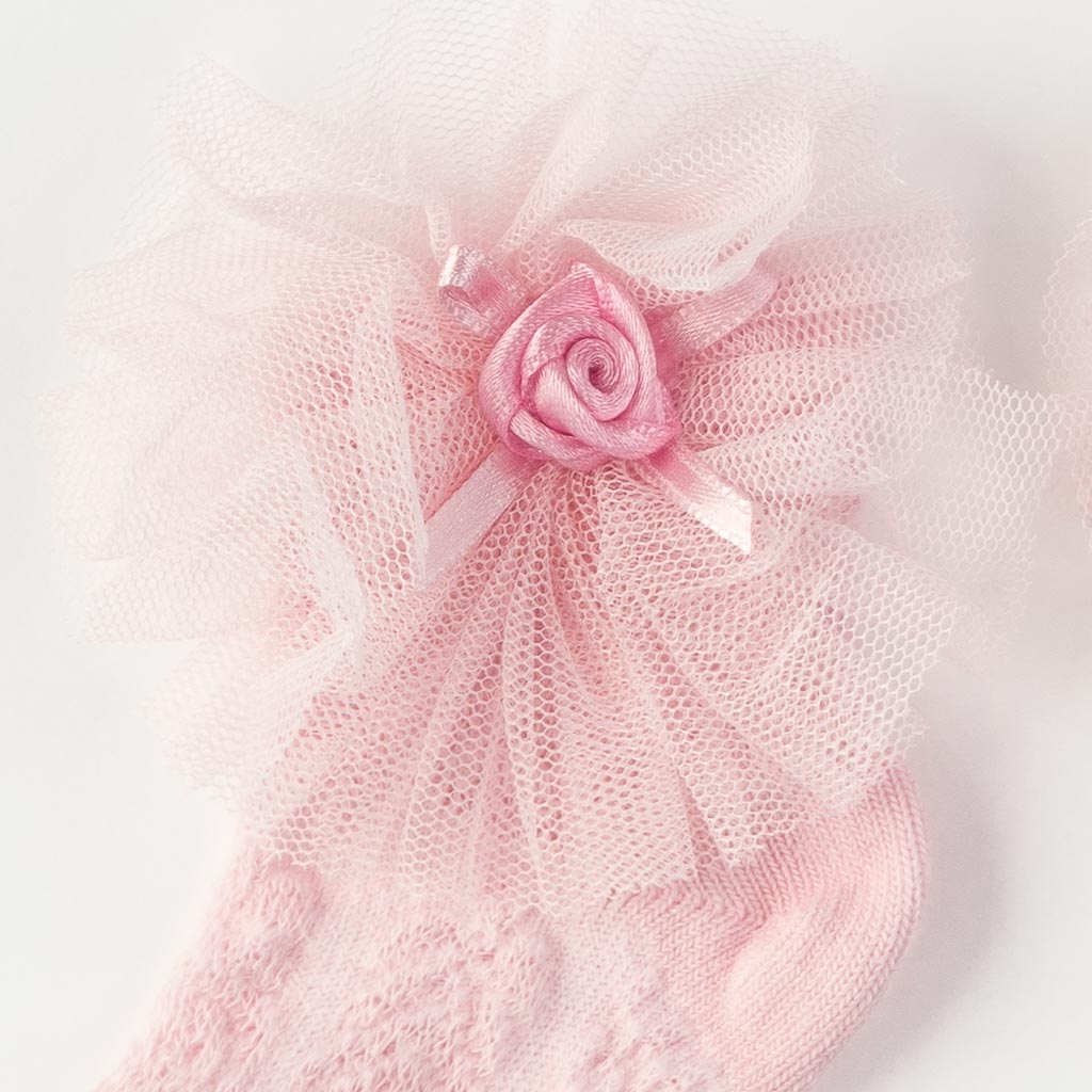 Бебешки чорапки за момиче с панделки JW Baby colection  Розови