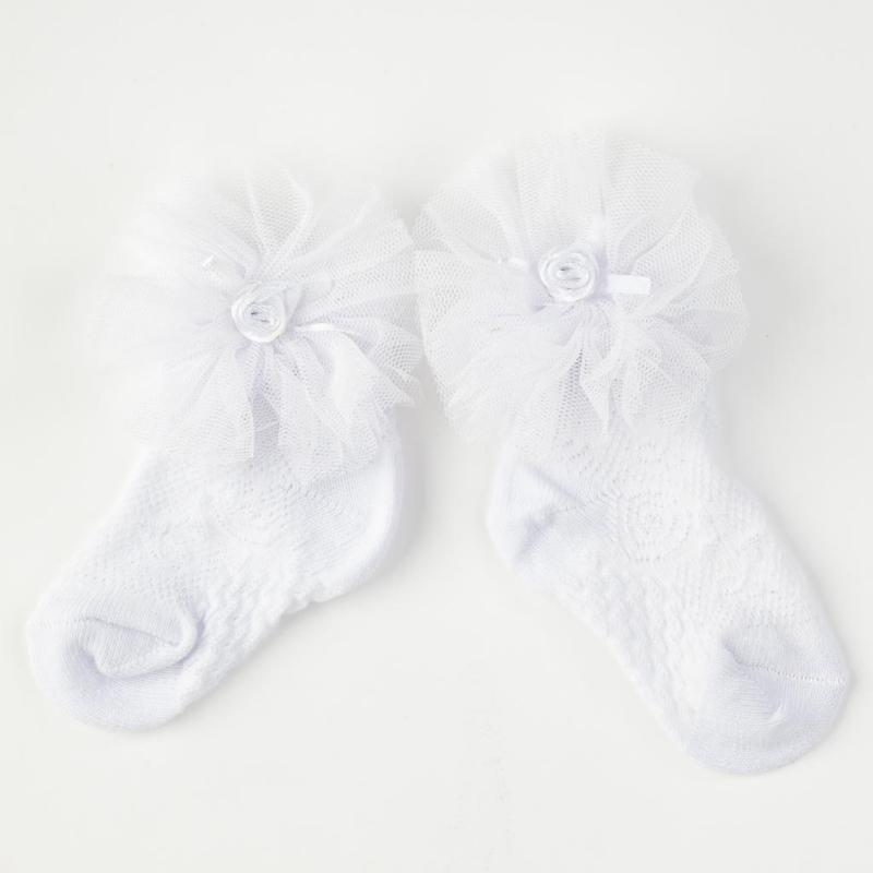 Бебешки чорапки  момиче с панделки JW Baby colection  Бели
