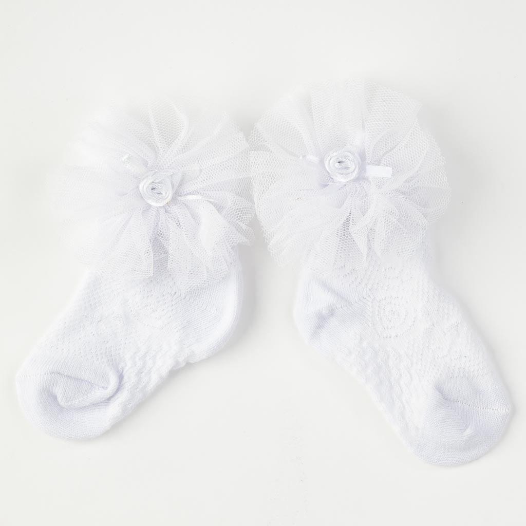 Бебешки чорапки за момиче с панделки JW Baby colection  Бели