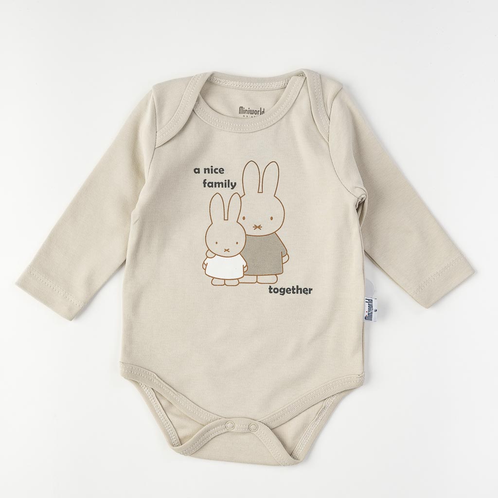 Бебешко боди с дълъг ръкав Miniworld bunny Бежово