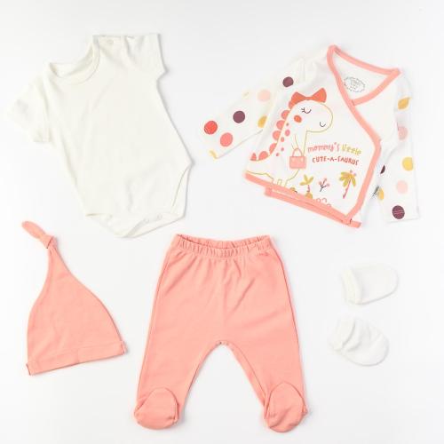 Βρεφικά σετ ρούχων Για Κορίτσι  Tongs baby  5 τεμάχια με κορμακι κοντομανικο Ροζ
