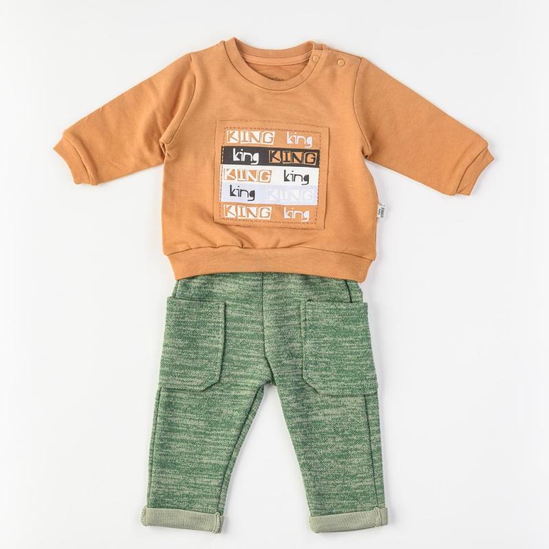 Детски комплект  момче блузка с панталон King Оранжев