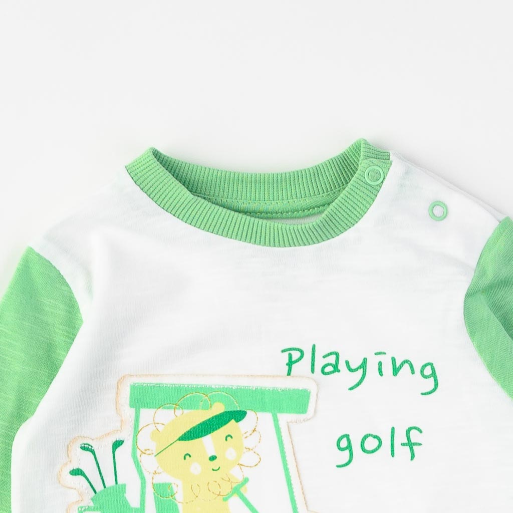 Детски комплект за момче 3 части със суитшърт Playing golf Зелен
