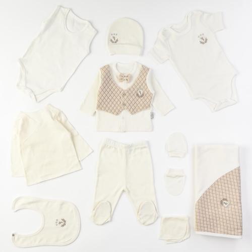 Βρεφικό σετ νεογέννητου με κουβερτουλα Για Αγόρι  Tafyy  10 τεμαχια  с пелена  Μπεζ