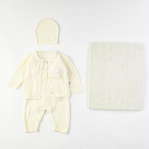 Бебешки комплект за изписване  Για Κορίτσι  плетиво  5 τεμάχια  с пелена  Ασπρο