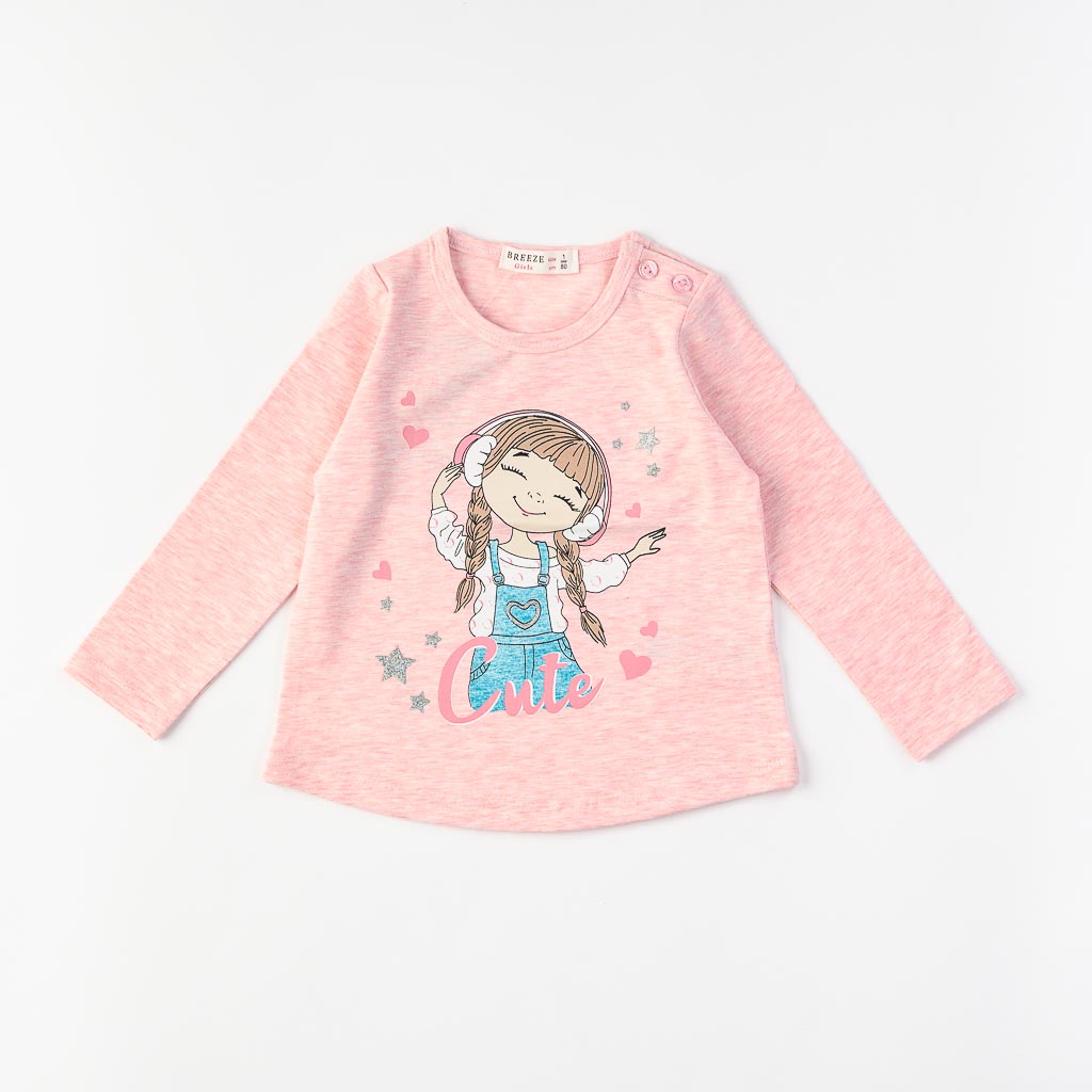 Детска блуза за момиче с дълъг ръкав Cute Breeze Розова