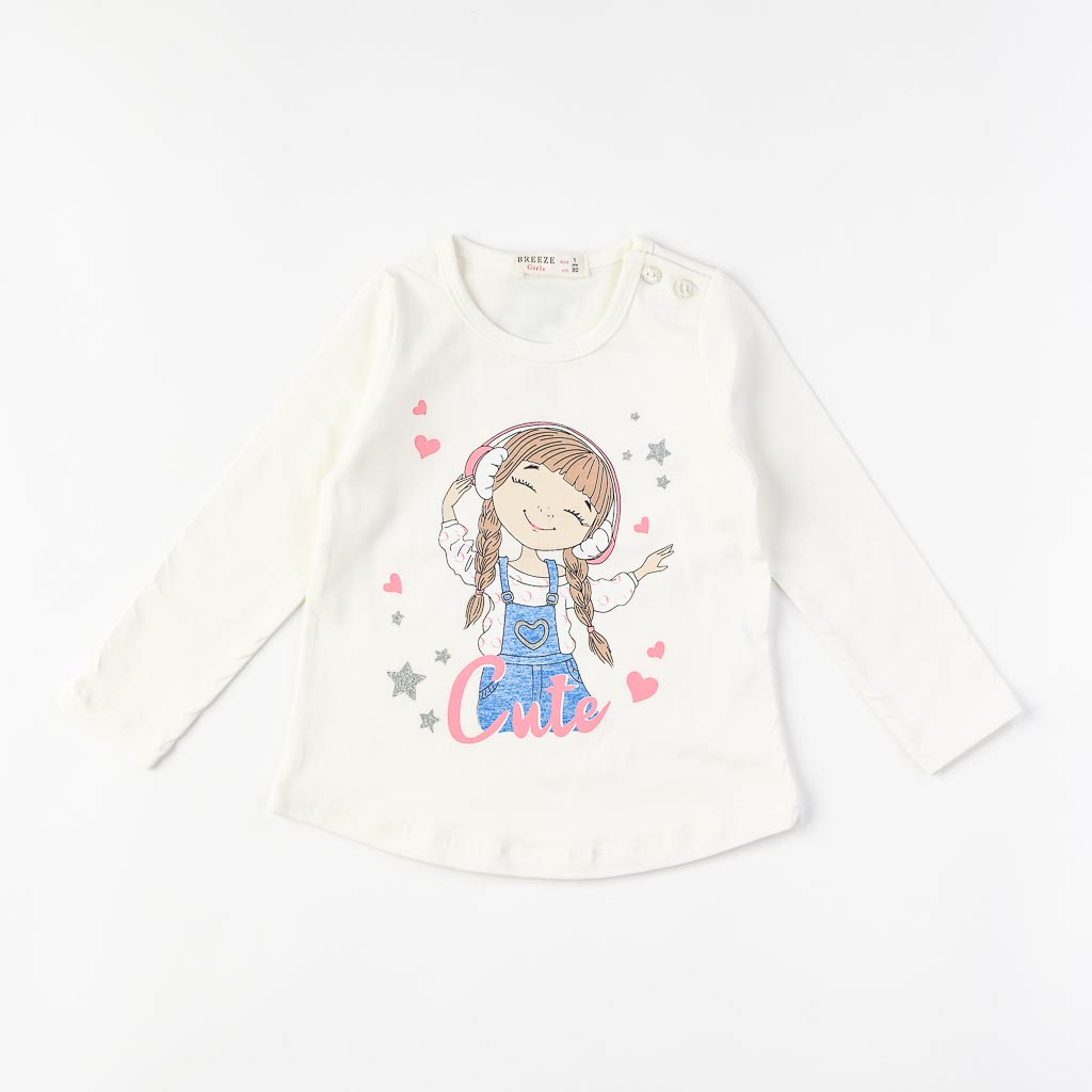 Детска блуза за момиче с дълъг ръкав Cute Breeze Бяла