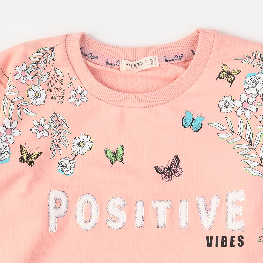 Παιδικη μπλουζα Για Κορίτσι με μακρυ μανικι  Positive vibes   Breeze  Ροδακινι