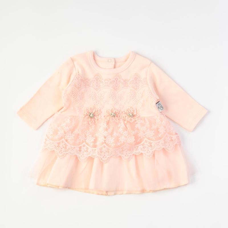 Baby dress with lace and Long Sleeve  Tafyy  Peach