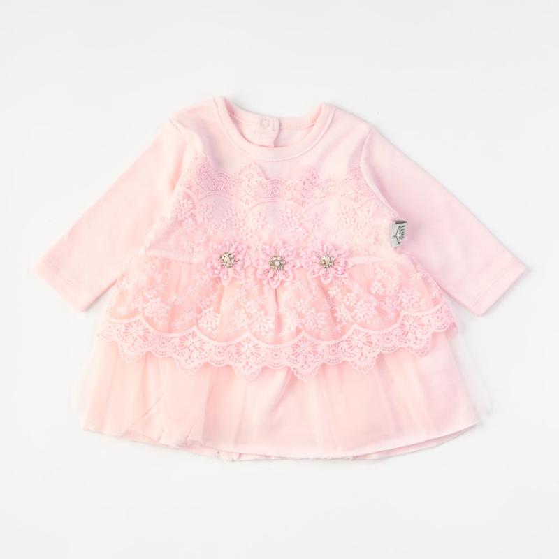 Baby dress with lace and Long Sleeve  Tafyy  Pink
