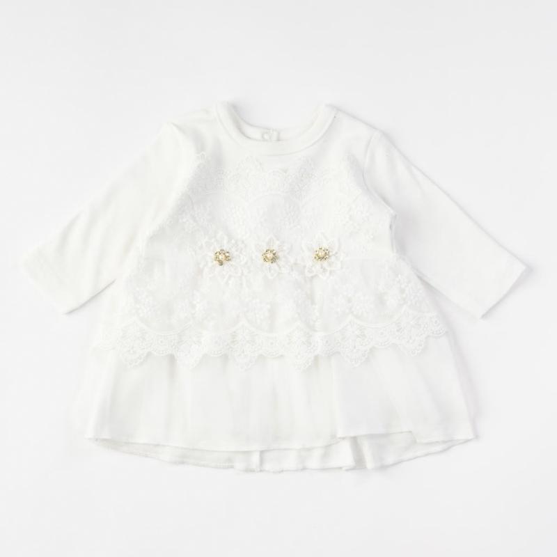 Baby dress with lace and Long Sleeve  Tafyy  White