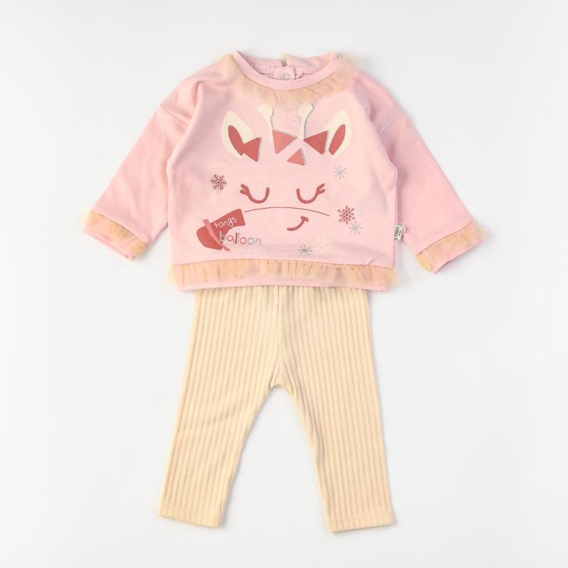 Бебешки комплект блузка и клинче  момиче Pink kitty Розов