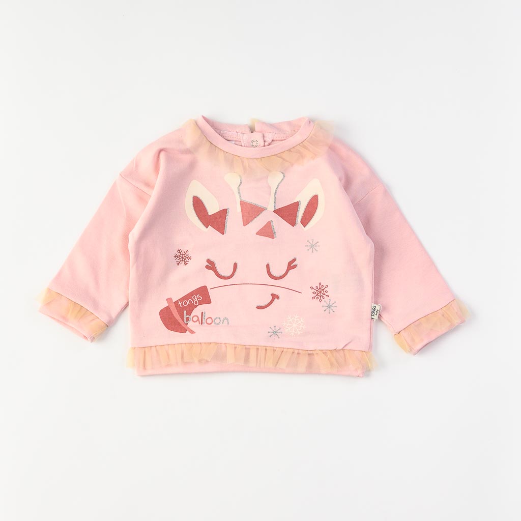 Бебешки комплект блузка и клинче за момиче Pink kitty Розов