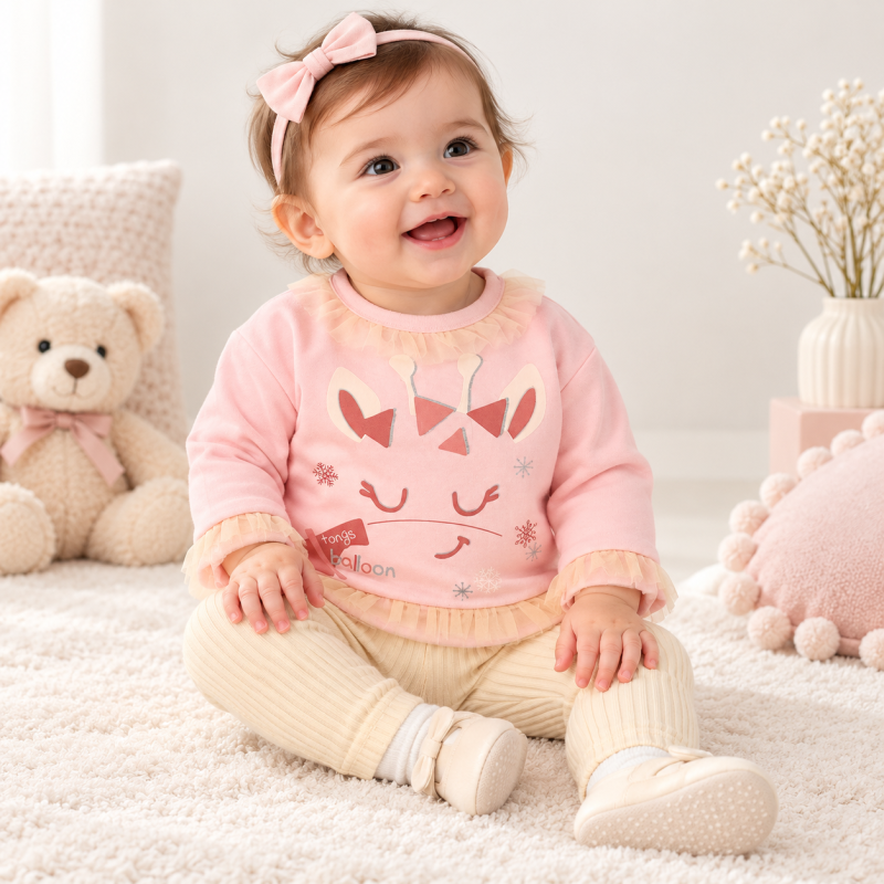 Бебешки комплект блузка и клинче  момиче Pink kitty Розов