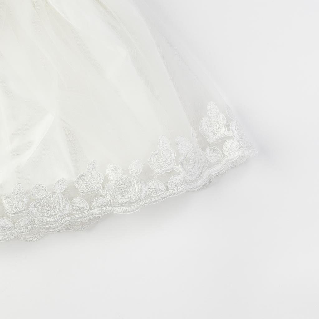 Бебешки комплект официална рокля с дантела с чорапогащник лента за коса и обувчици Amante Classic white Бял