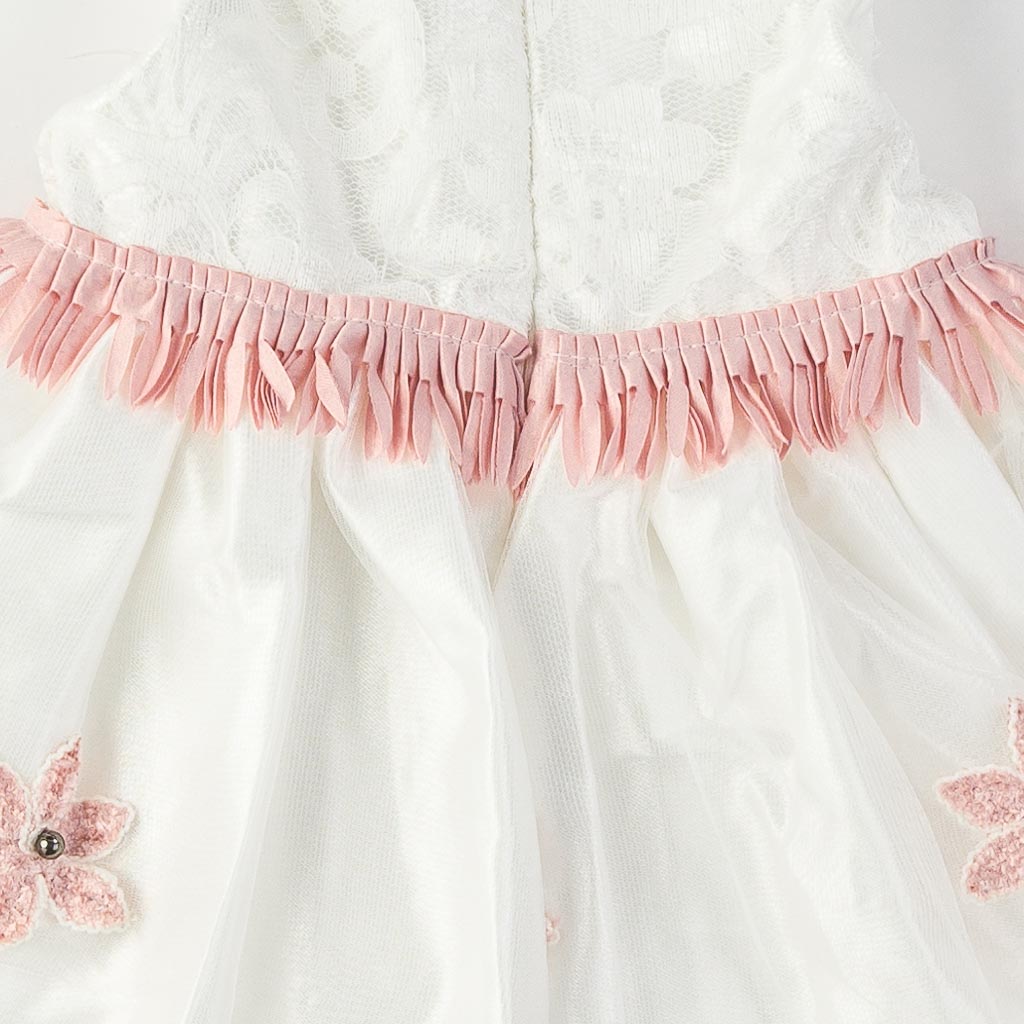 Βρεφικά σετ ρούχων επισημο φορεμα με τουλι με καλσον κορδελα για μαλλια με παπουτσακια  Amante Pink flowers  Ασπρο