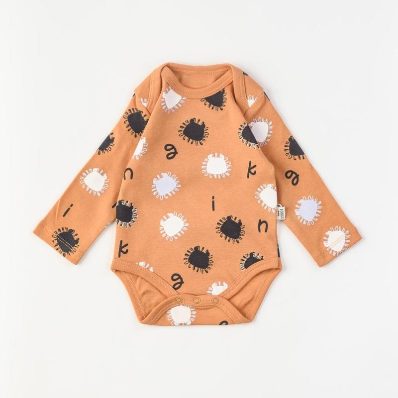 Baby bodysuit with long sleeves For a boy  Tongs Lion  Orange
