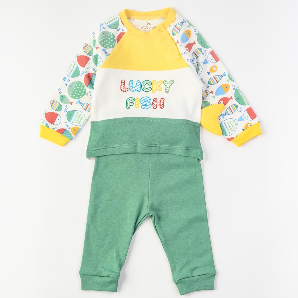 Бебешка пижама  με μακρυ μανικι Για Αγόρι  Lucky Fish  Πρασινα