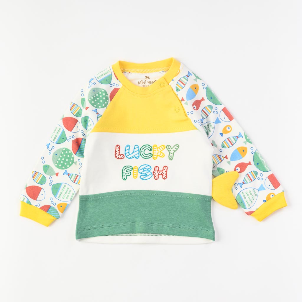 Бебешка пижама  με μακρυ μανικι Για Αγόρι  Lucky Fish  Πρασινα