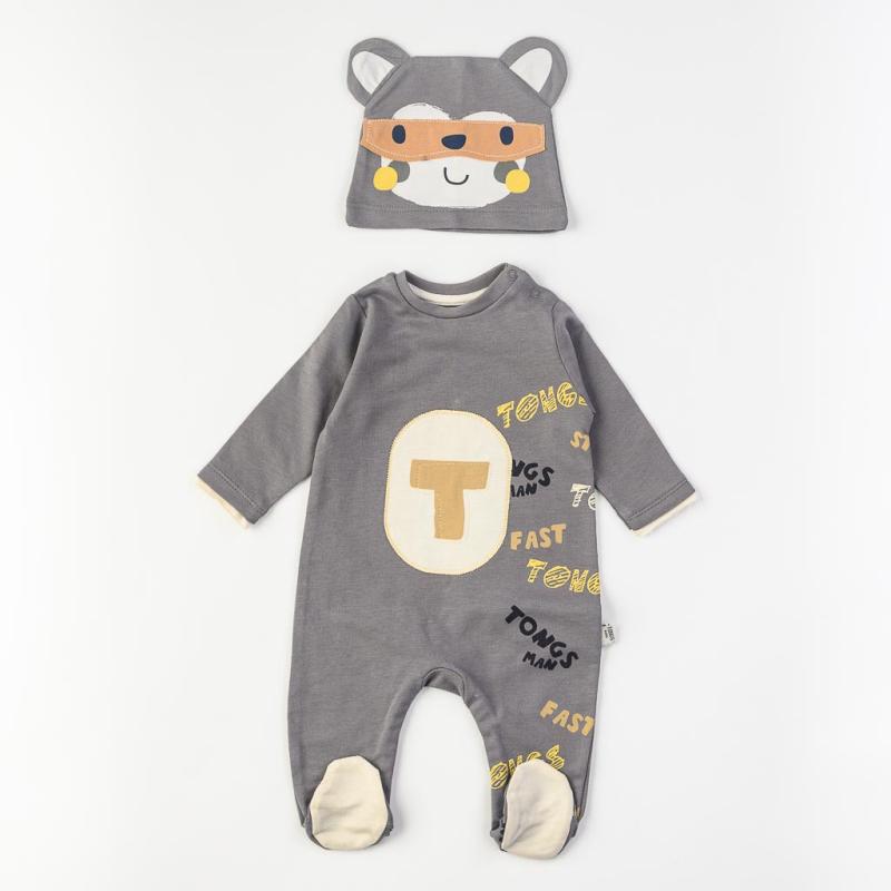 Baby overalls with a hat For a boy  Tongs   Fast baby  Gray
