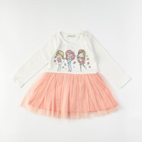 Παιδικο φορεμα με μακρυ μανικι με τουλι  Breeze Girls  Ροζε