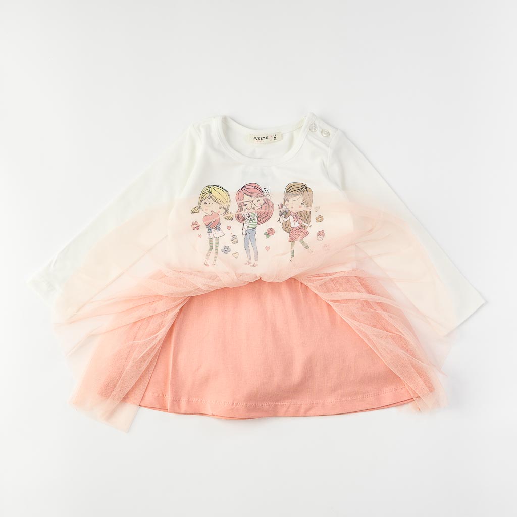 Детска рокля с дълъг ръкав и тюл Breeze Girls Розова