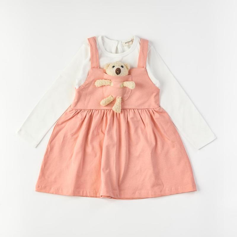 Детска рокля с дълъг ръкав Breeze Teddy Bear Розова