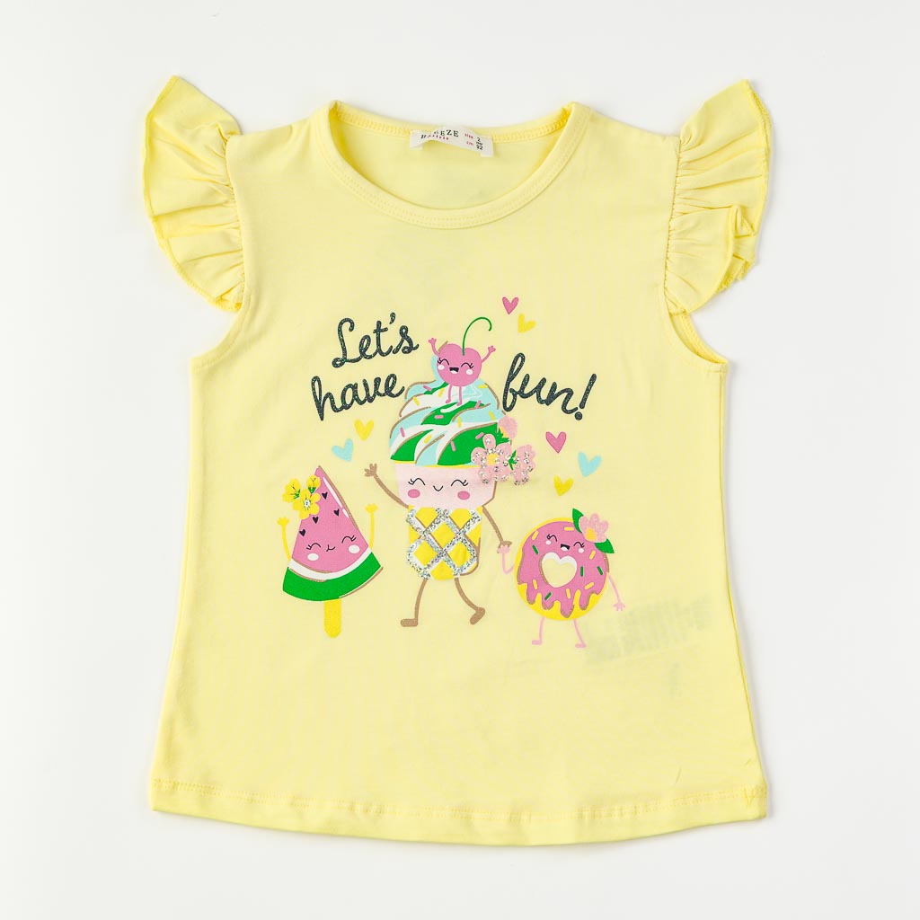 Детска тениска за момиче с щампа Breeze Lets Have fun Жълта