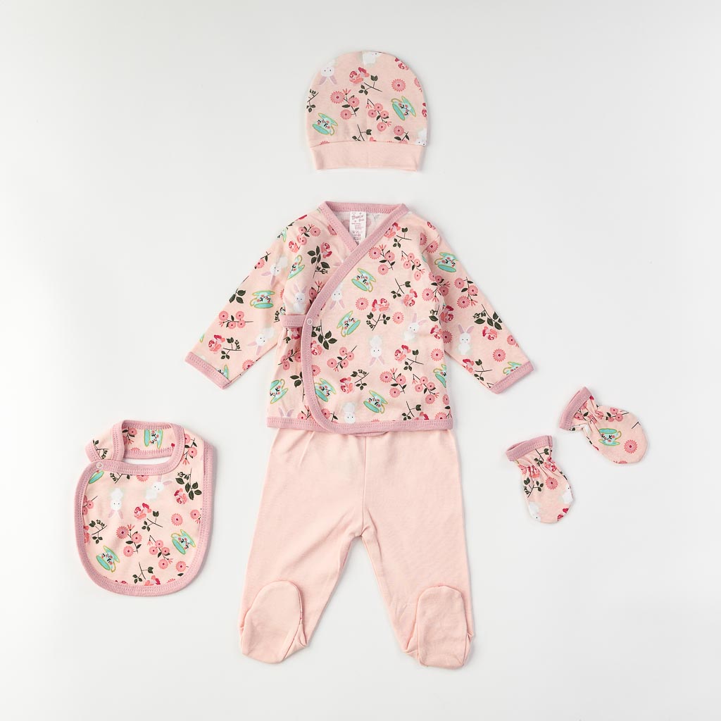 Комплект за новородено 5 части за момиче Breeze Flower Baby Розов