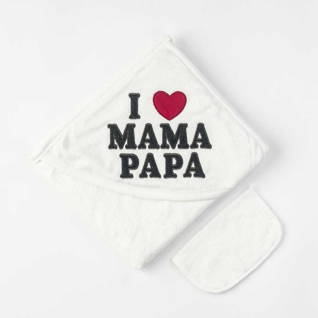Βρεφικη πετσετα  I love mama and papa   85x85   Babyline  ασπρα