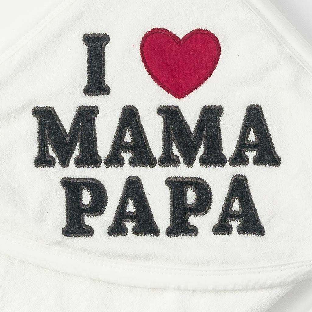 Baby towel  I love mama and papa   85x85   Babyline  White