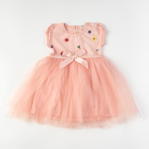 Παιδικο φορεμα με κοντο μανικι με τουλι  Flower   Breeze  Ροδακινι