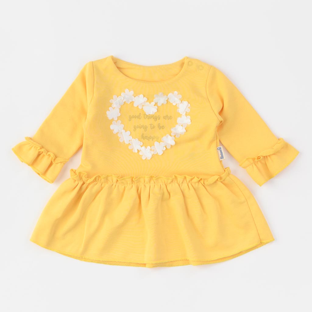 Бебешка рокля с дълъг ръкав Miniworld natural Good things Жълта