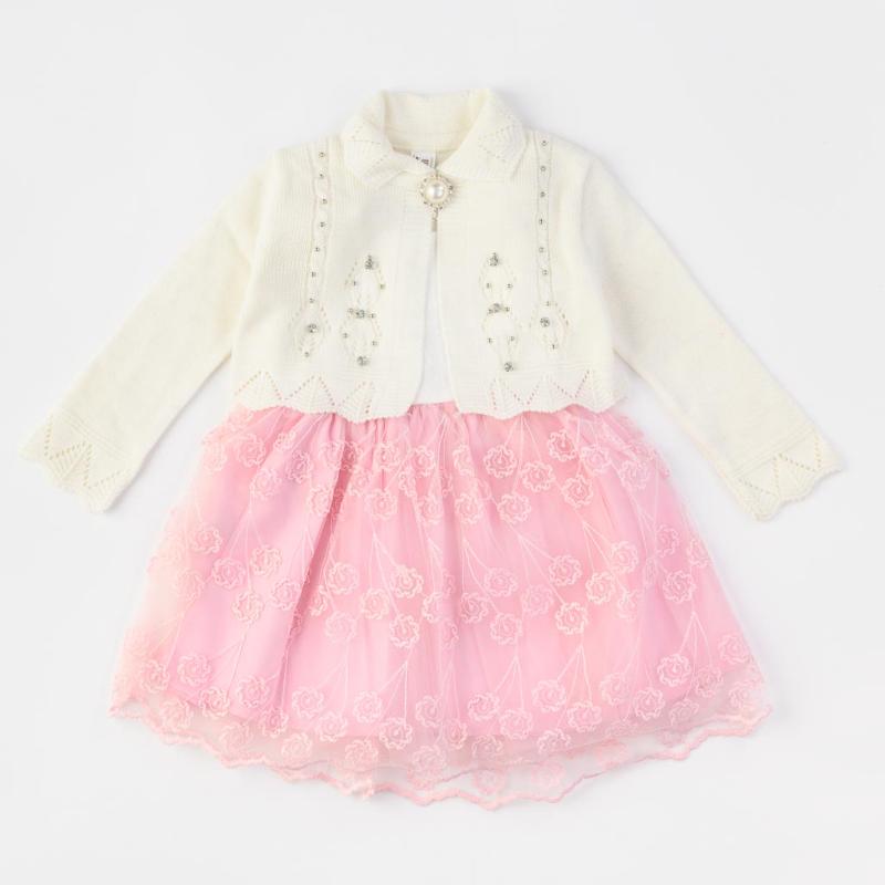 Childrens formal dress with short sleeves with a vest  Blueberrys  Pink
