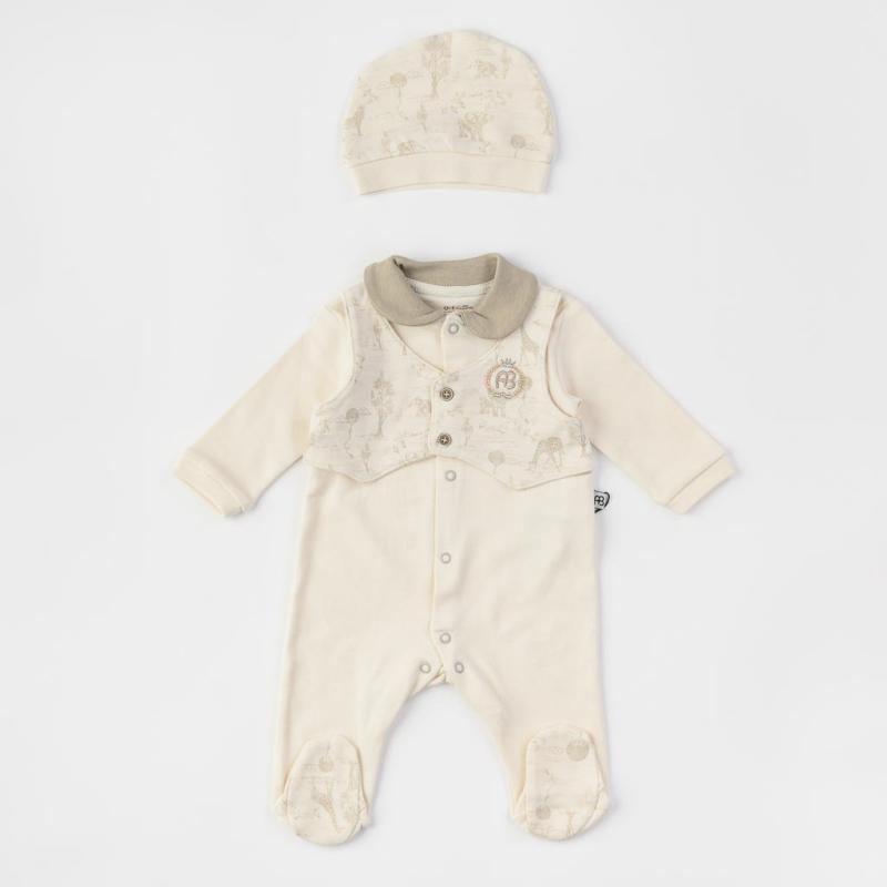 Baby overalls For a boy with long sleeves  Anna Babba Natural  with a hat Beige