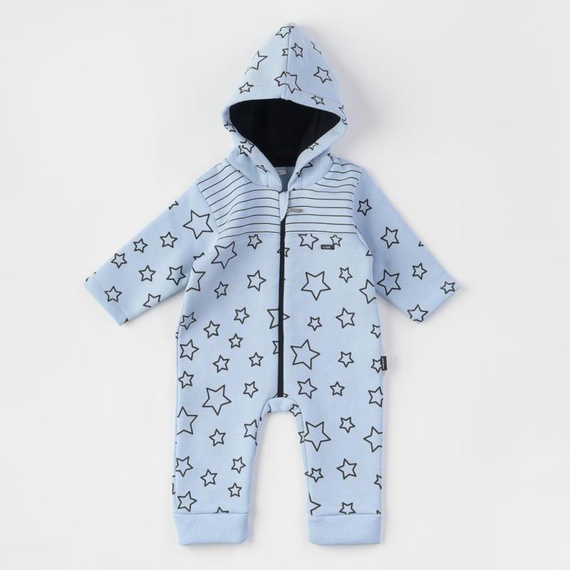 Baby overalls with a hood For a boy  Ladi Stars  Quilted Blue